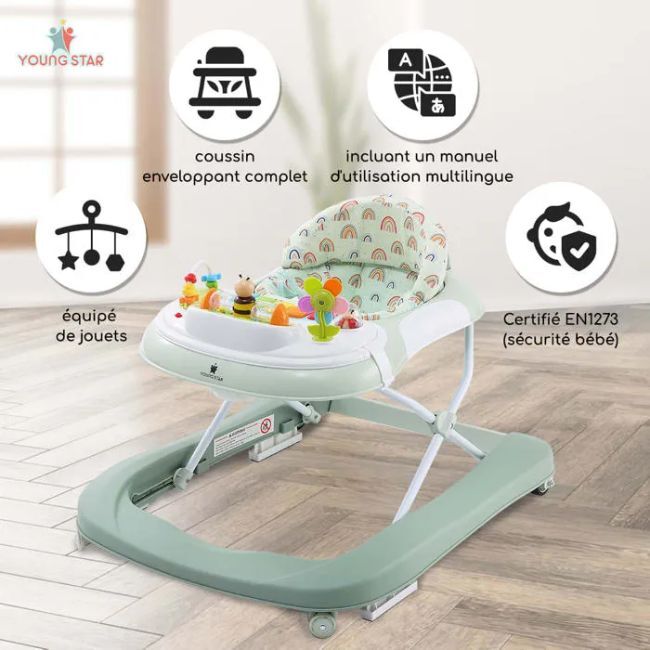 Livrenpoche : Trotteur bébé évolutif musical pliable réglable en hauteur - Gris - YOUNGSTAR - - Divers