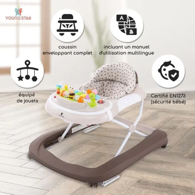 Livrenpoche : Trotteur bébé évolutif musical pliable réglable en hauteur Youngstar marron - - Divers