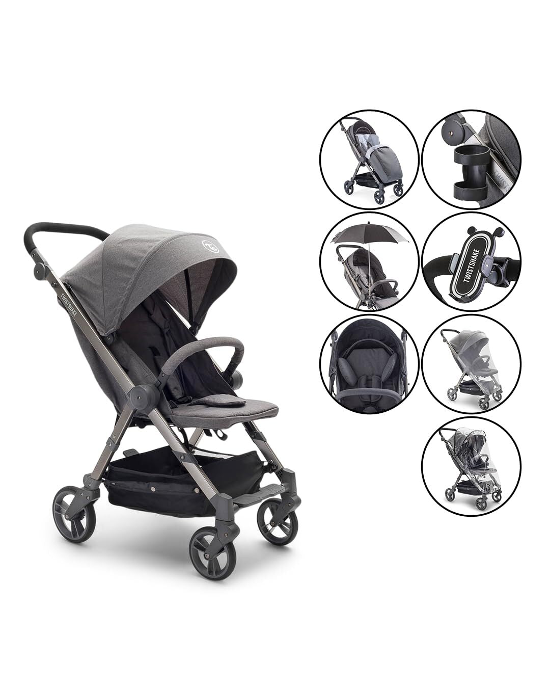 Twistshake 7 En 1 Poussette Pliante Pour Bébé grise + 7 accessoires - - Divers