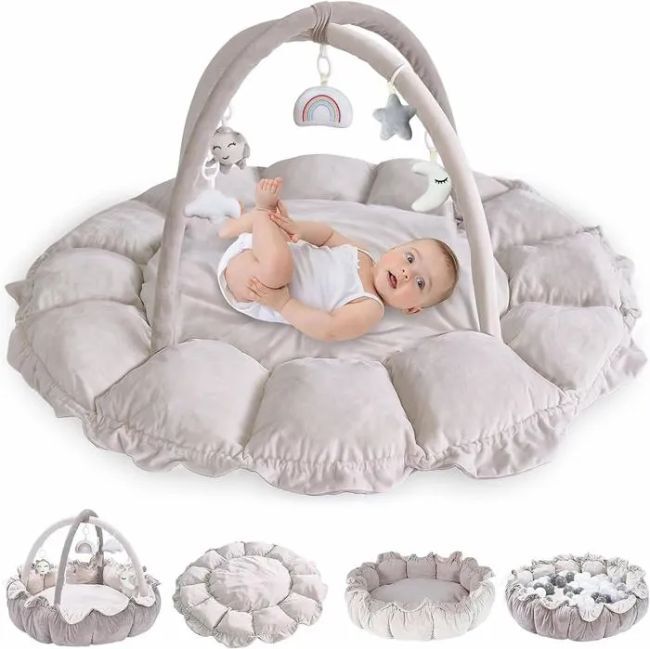 Tapis d'Eveil Bébé avec Jouets Peluches Amovibles pour Bébé de 0 Mois+ Gris - - Divers