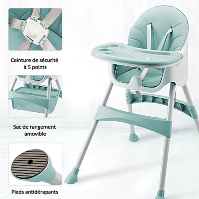 Chaise haute évolutive MAGICFOX - Vert - Harnais 5 points - - Divers