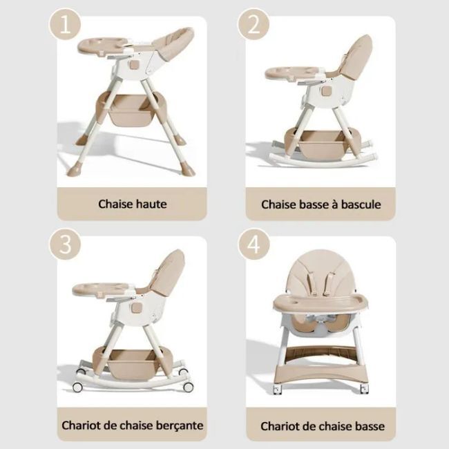 Livrenpoche : Chaise haute pour bébé enfant 3 en 1 réglable avec harnais 5 points, de la naissance à 6 ans -  - Divers