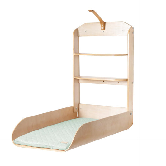 Livrenpoche : Table À Langer Murale Rabattable Roba En Bois Naturel + Matelas De Change Imperméable Roba Style Vert Givré - 2 étagères pratiques - Design courbé et minimaliste -  - Divers