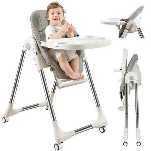 Livrenpoche : Chaise Haute Bébé Evolutive Pliable - Hauteur réglable - Plateau Repas Amovible - 4 Roues directionnelles - Assise Confortable -  - Divers