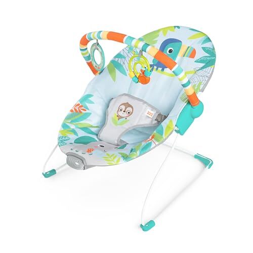 Livrenpoche : Balancelle compacte Bright Starts, Rainforest Vibes, 6 vitesses de balancement, arche de jeu amovible avec 2 jouets interactifs- 0 - 6 mois -  - Divers