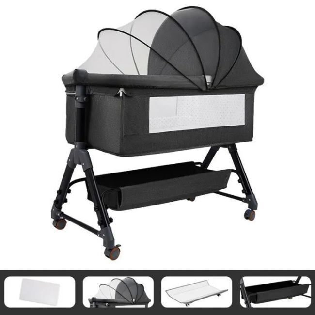 Lit Bébé Berceau Cododo pour Bébé 0-36 Mois, Hauteur Réglable Noir -  - Divers