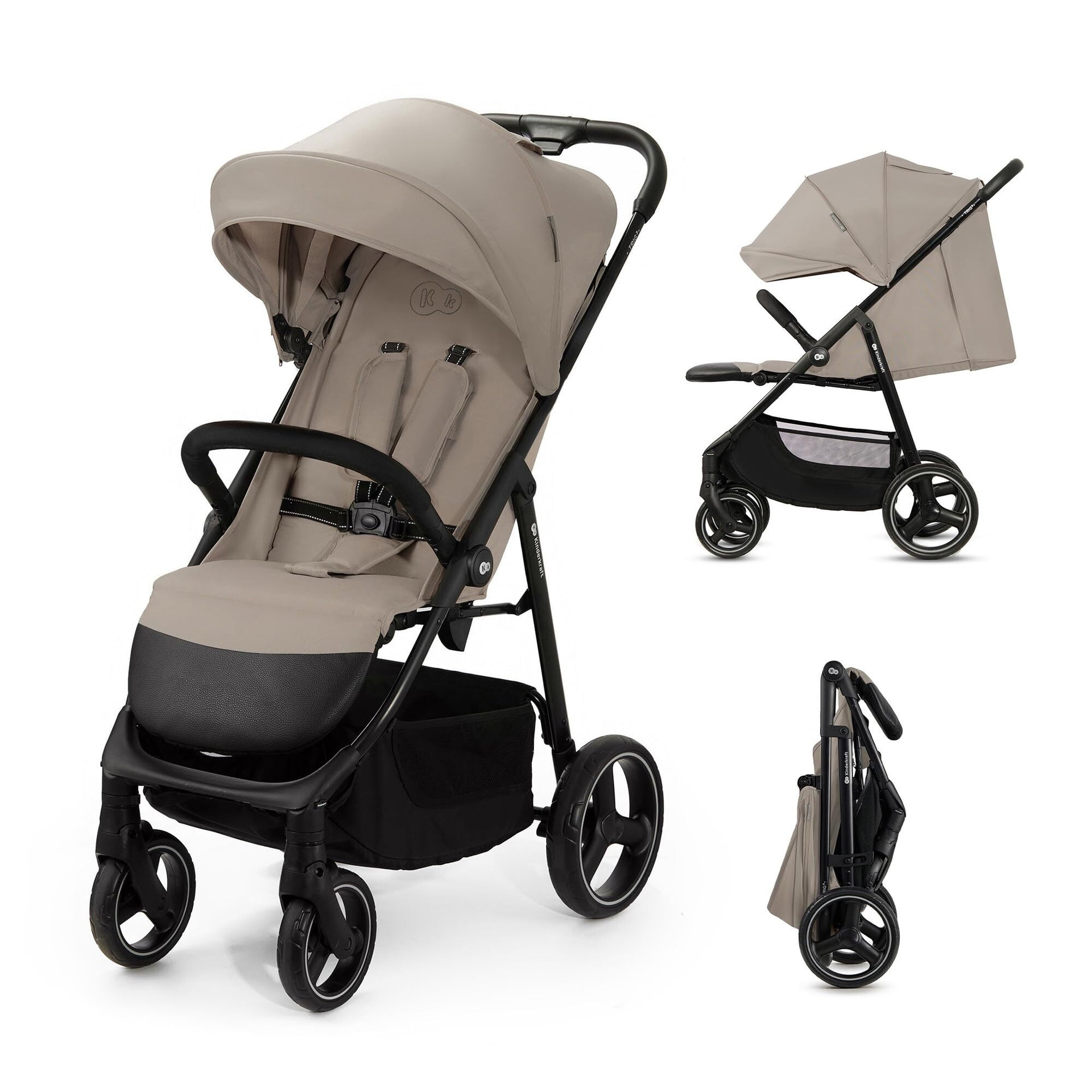 Kinderkraft Trig 3 Poussette Légère, Position Allongée, Suspension 4 Roues, Pliable Repose-Pieds, jusqu'à 25 kg, stone beige -  - Divers