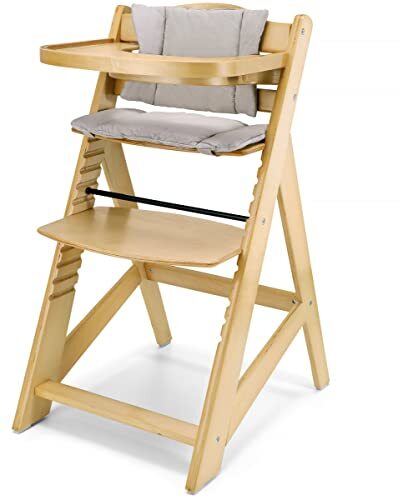 Chaise haute Moby-System bébé évolutive en bois - Réglable 12 niveaux, harnais à 3 points, 2 coussins et plateau -  - Divers