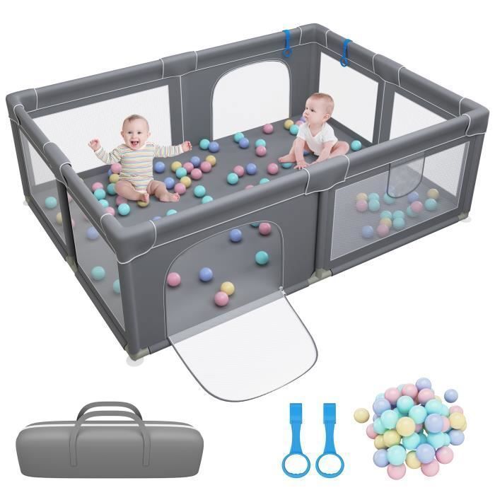 Parc Bébé rectangulaire avec 50 boules - 200 x 150 x 68 cm - Gris foncé -  - Divers