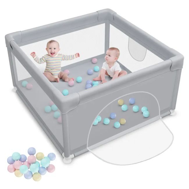 Parc bébé gris 90 x 90 cm avec 20 boules -  - Divers