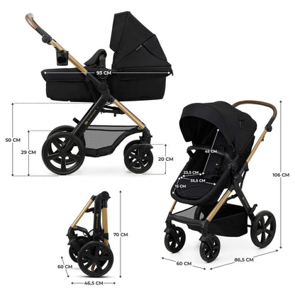 Kinderkraft MOOV 2 4en1 noir - schéma des dimensions nacelle et poussette